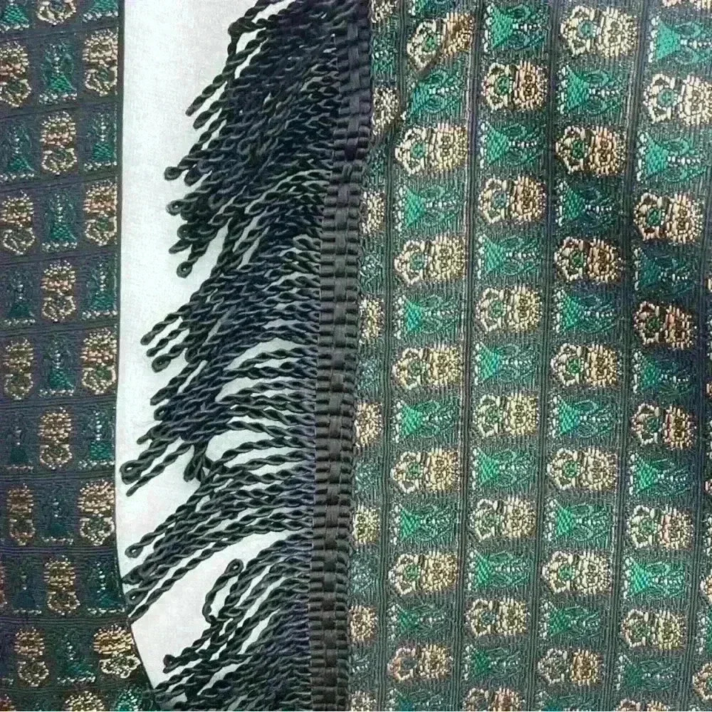 Unique fringed wrap cape with metallic green & gold indigenous figures OSFM - Picture 4 of 7